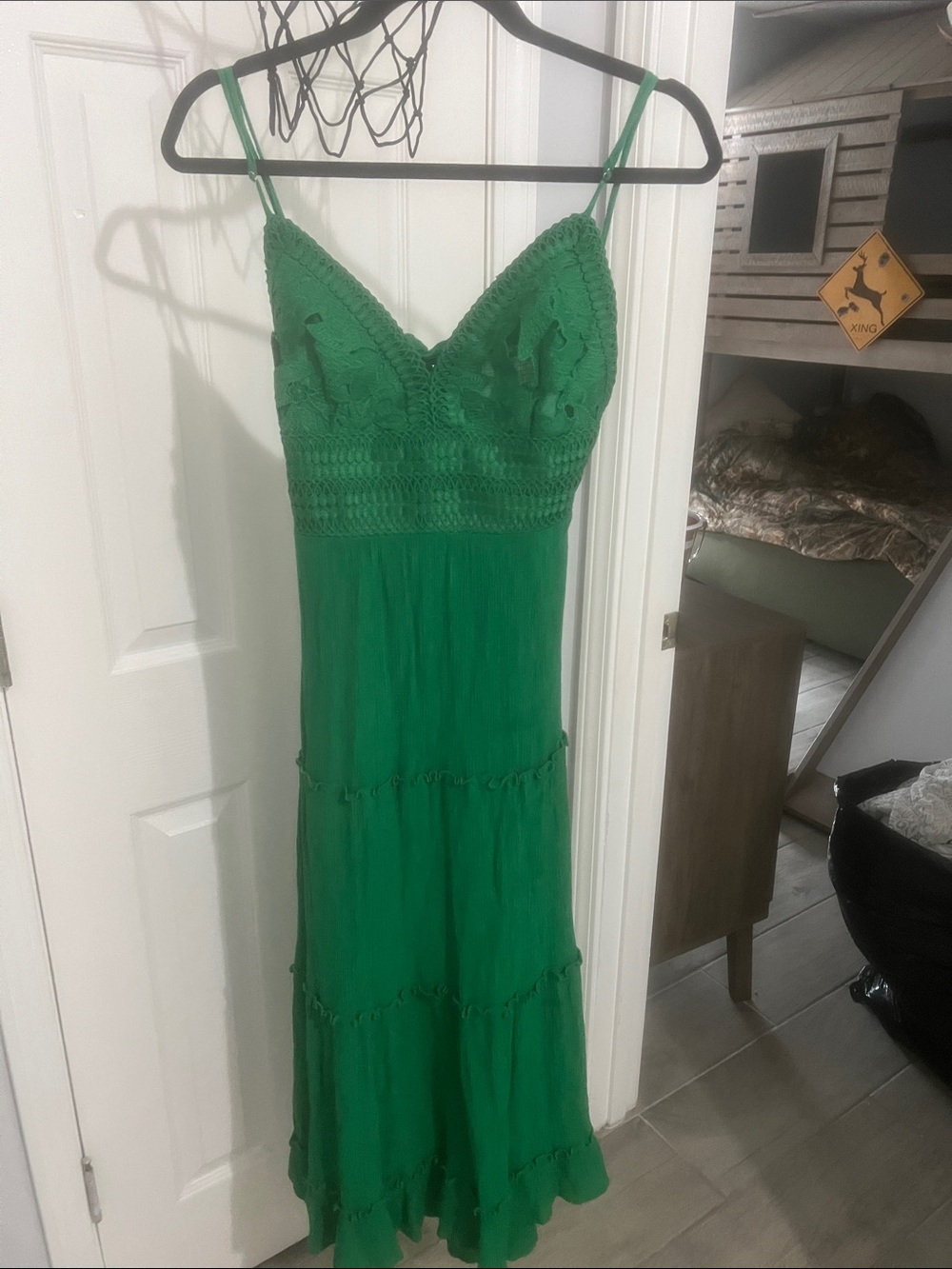 Love Tree Emerald Green Crochet Bodice Maxi Dress